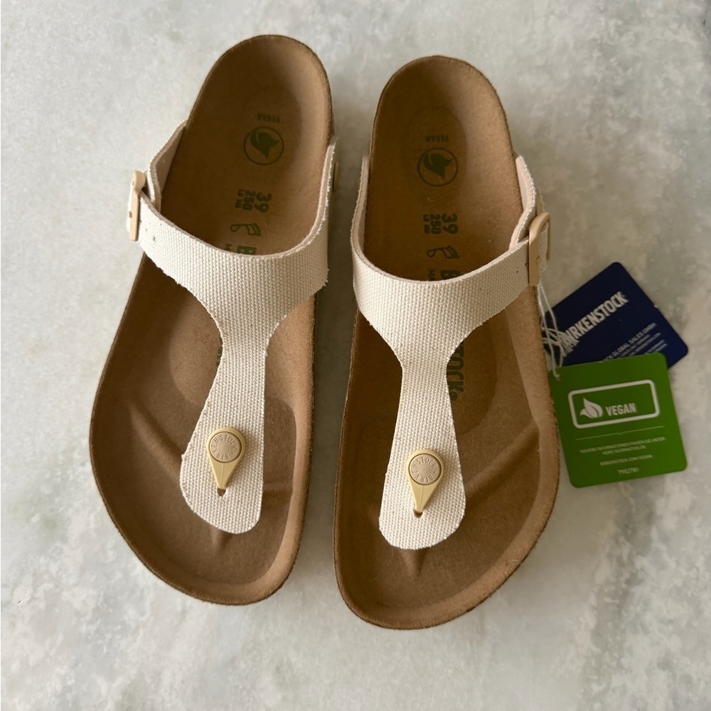 Birkenstock | Vegan Gizeh Canvas Eggshell Sandals | 39 | NWT